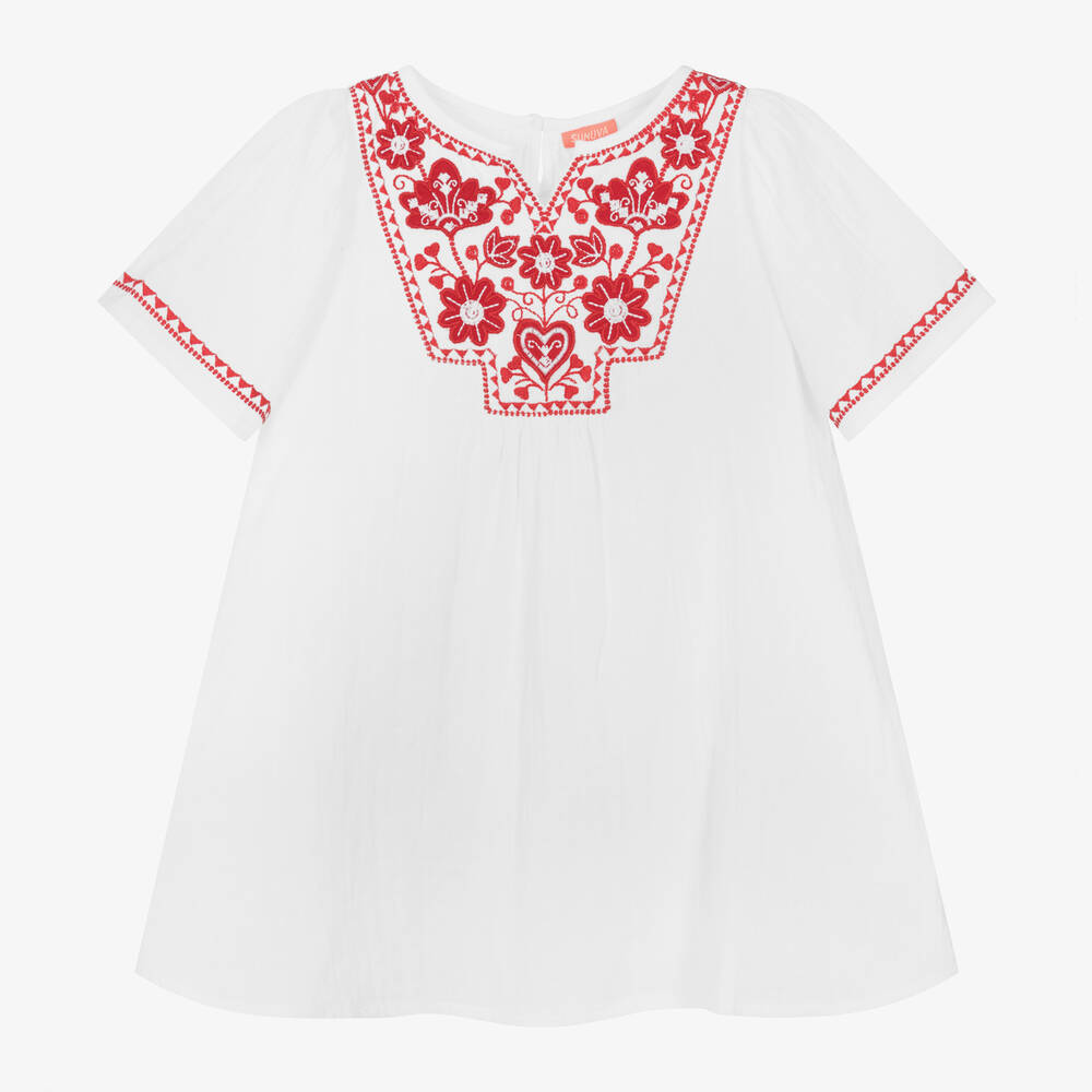 Sunuva - Girls White Embroidered Cotton Dress | Childrensalon
