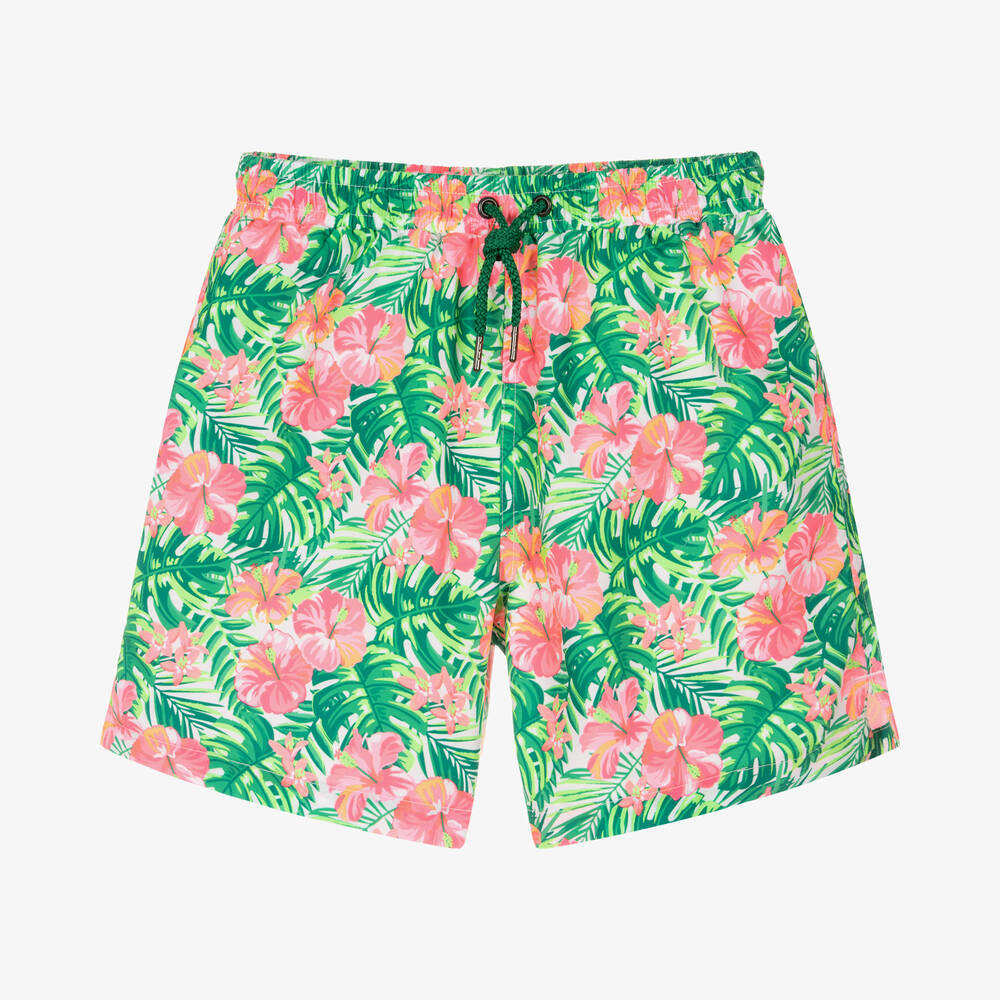 Sunuva - Teen Boys Pink & Green Floral Swim Shorts | Childrensalon