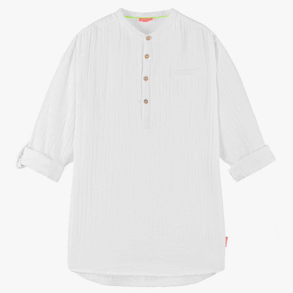 Sunuva - Teen Boys White Collarless Cotton Shirt | Childrensalon