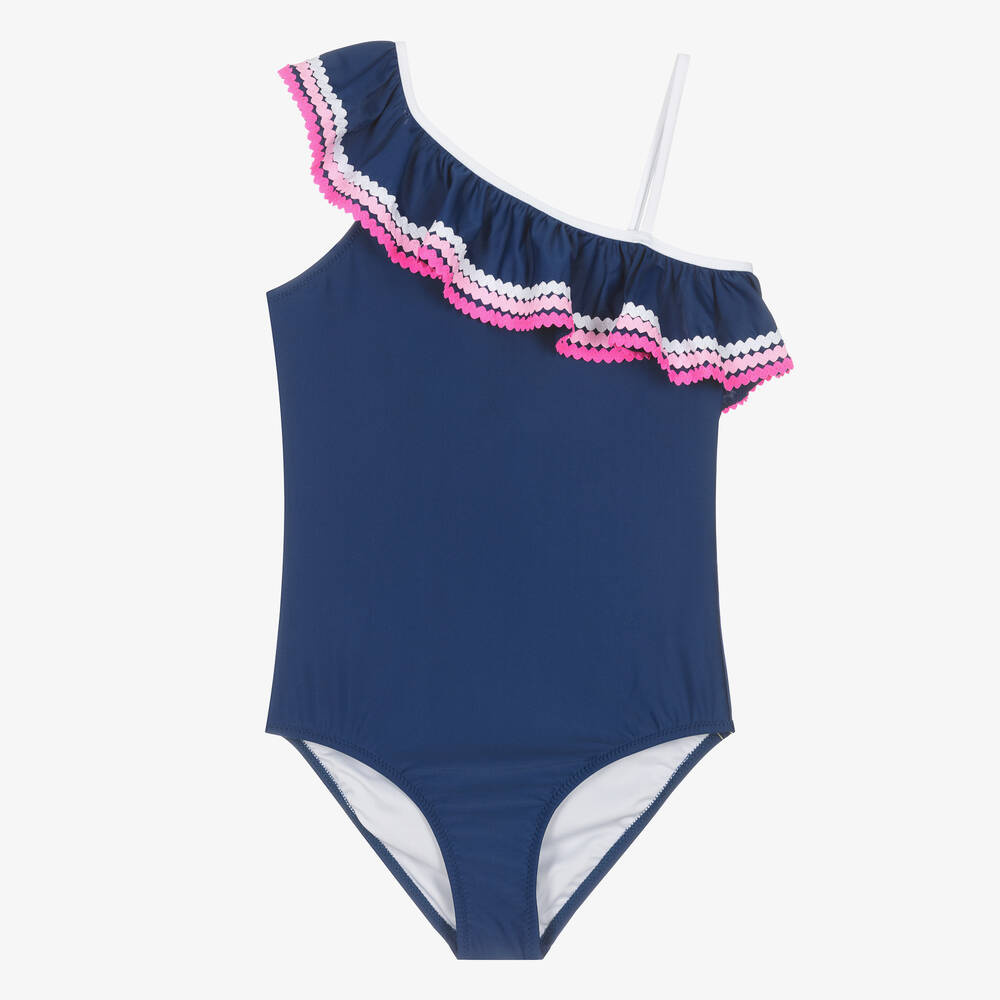 Sunuva Teen Girls Blue Asymmetric Ruffle Swimsuit