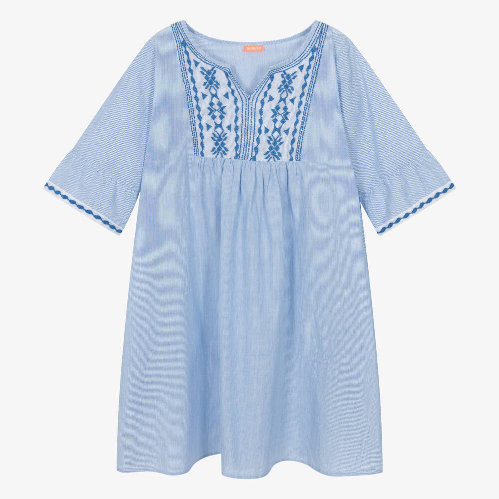 Sunuva - Robe bleue rayée en coton ado | Childrensalon