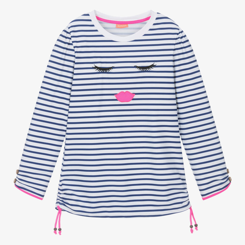 Sunuva - Teen Girls Blue Stripe Swim Top | Childrensalon
