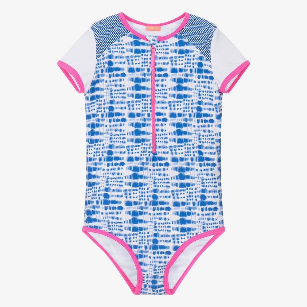 Sunuva - Teen Girls Blue Tie-Dye Zip-Up Swimsuit | Childrensalon
