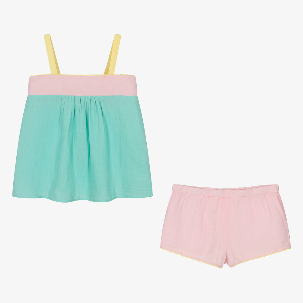 Sunuva - Teen Girls Pastel Pink & Green Shorts Set | Childrensalon