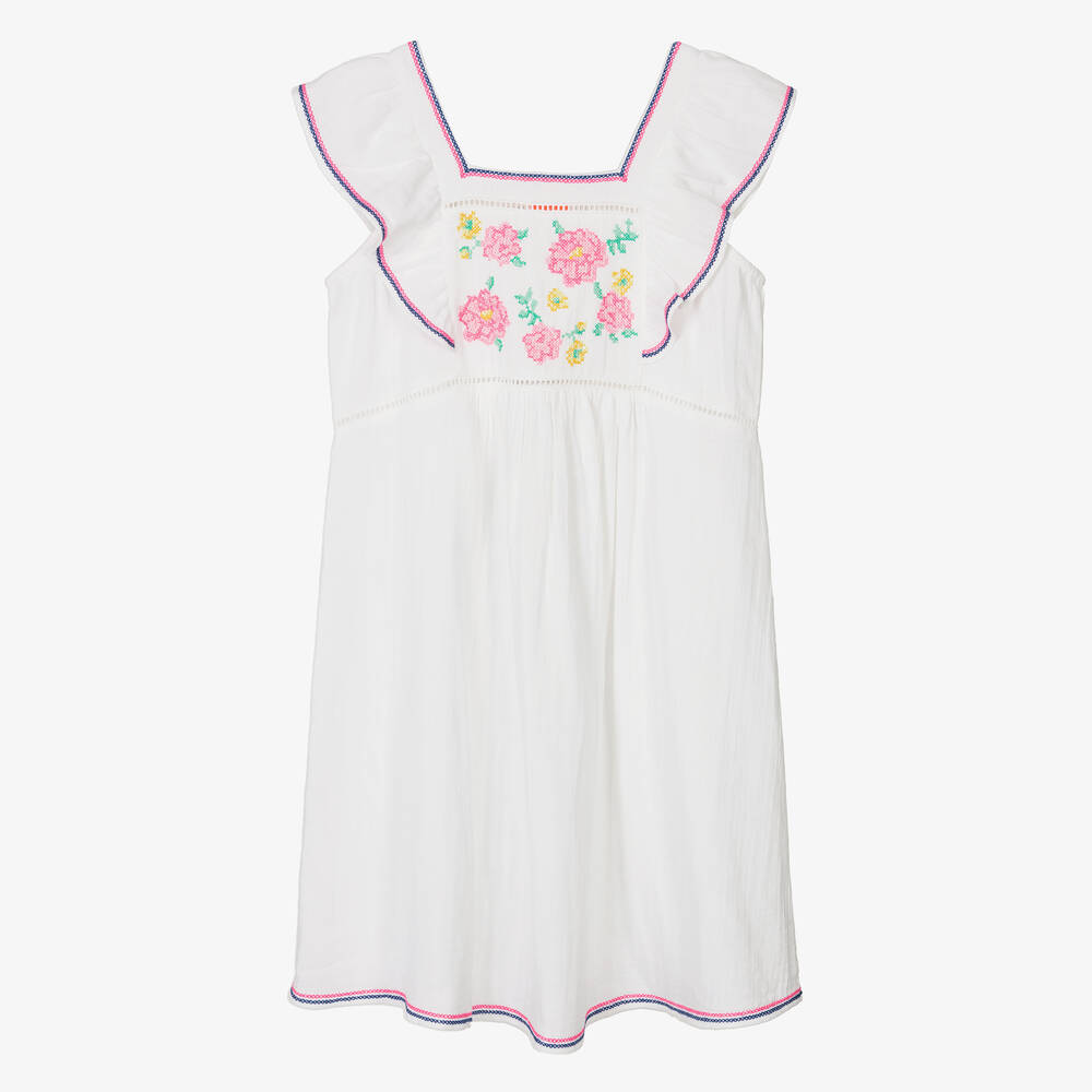 Sunuva - Teen Girls White Cross Stitch Cotton Dress  | Childrensalon