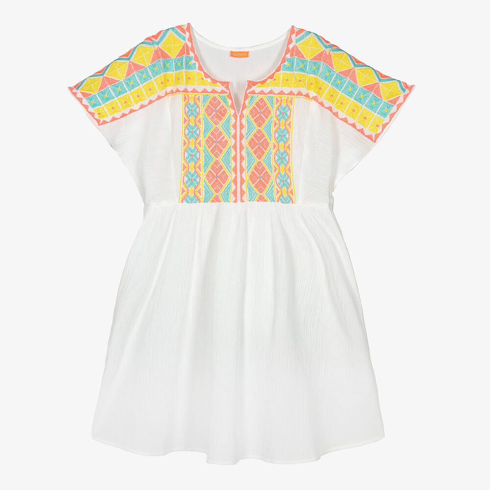 Sunuva Teen Girls White Embroidered Beach Dress