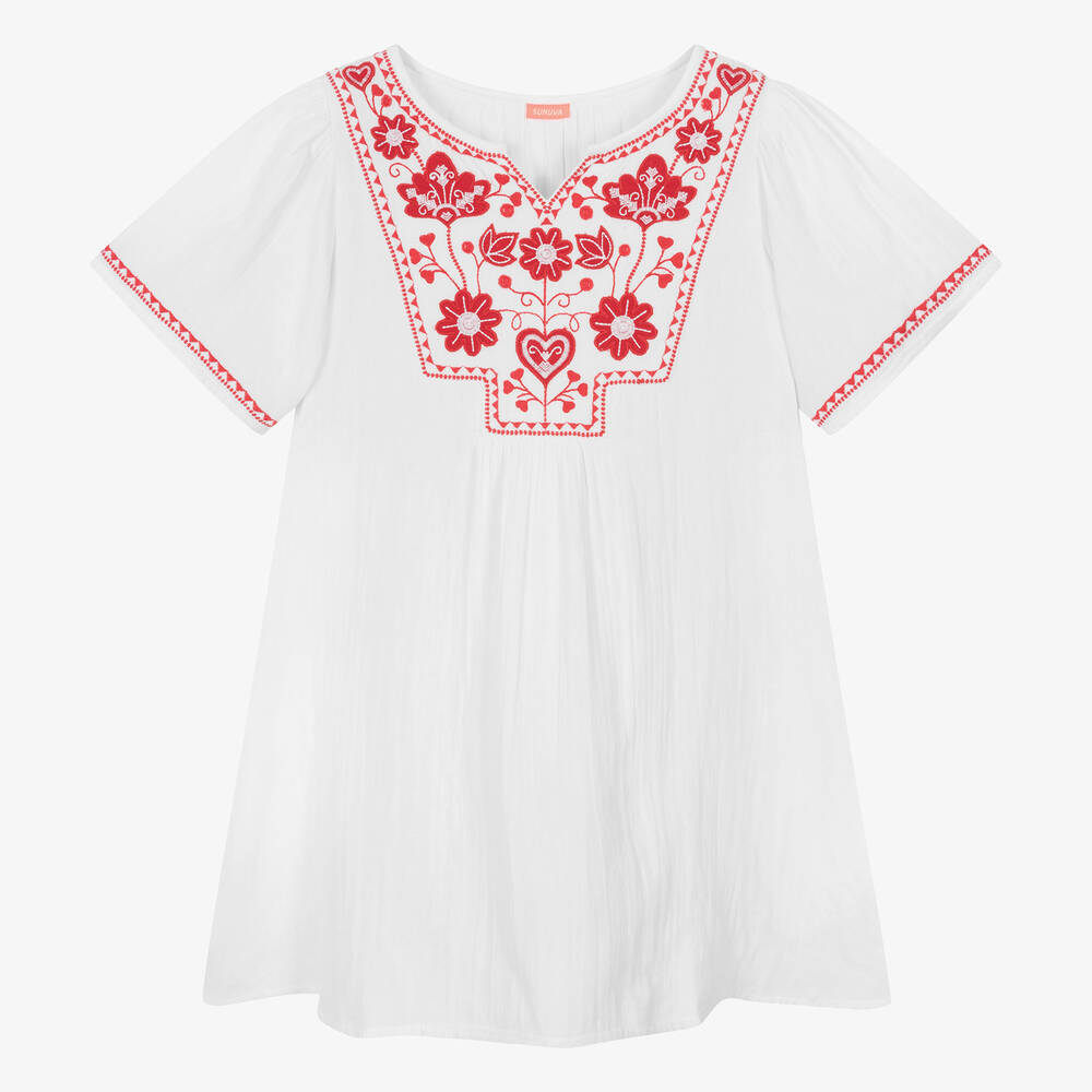 Sunuva - Teen Girls White Embroidered Cotton Dress | Childrensalon