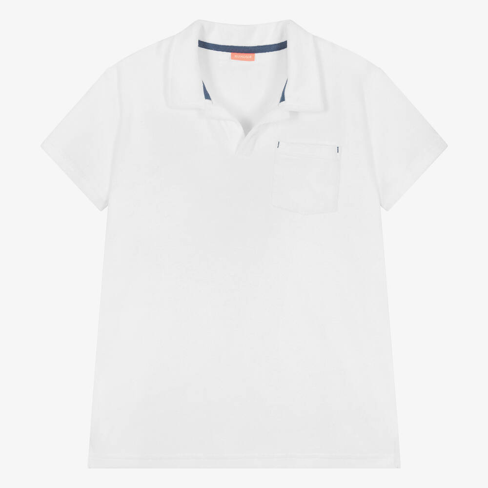 Sunuva - Teen White Cotton Towelling Polo Shirt | Childrensalon