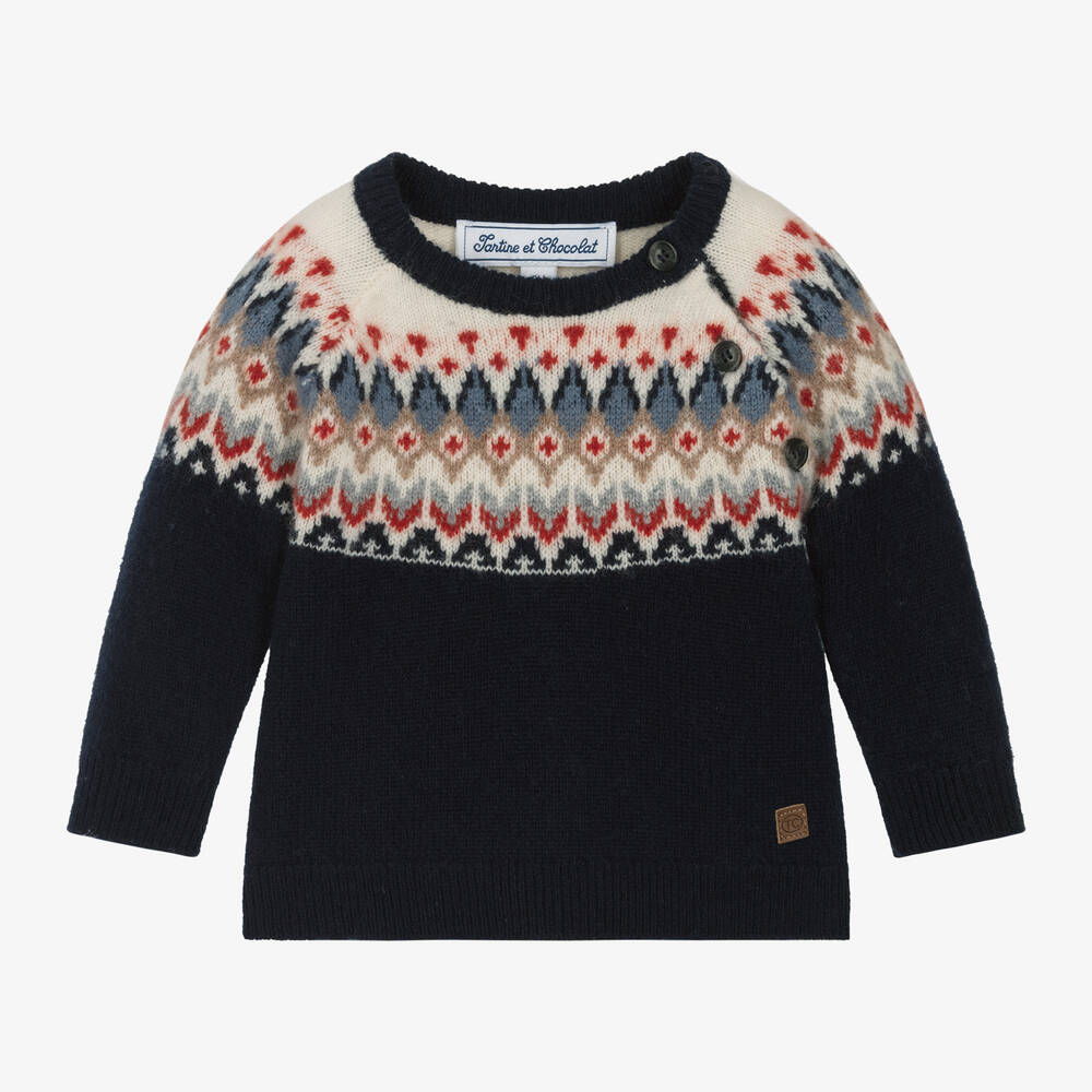 Tartine et Chocolat - Baby Boys Blue Wool Sweater | Childrensalon