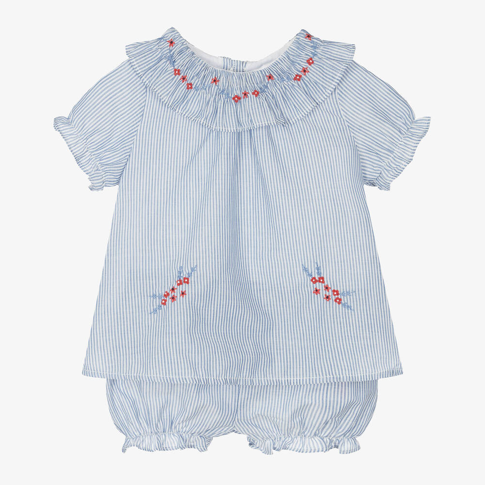 Tartine et Chocolat - Baby Girls Blue Striped Shorts Set | Childrensalon