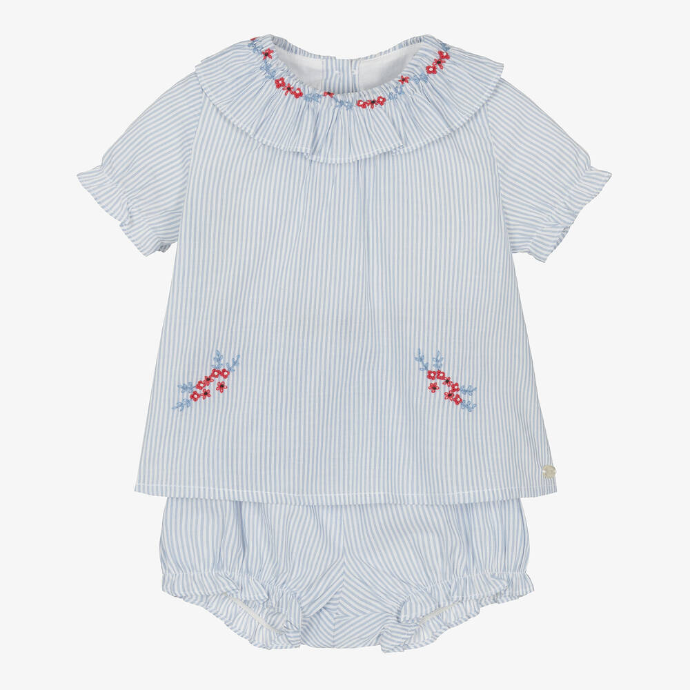 Tartine Et Chocolat Baby Girls Blue Striped Shorts Set