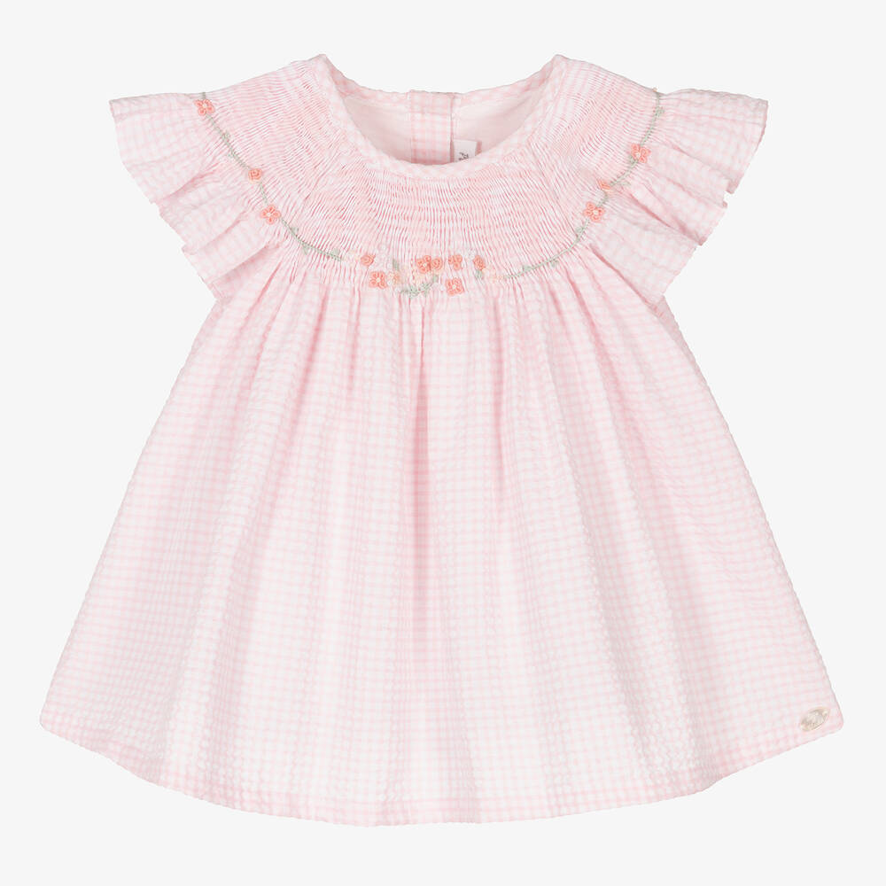 Tartine et Chocolat - Baby Girls Pink Cotton Gingham Dress | Childrensalon