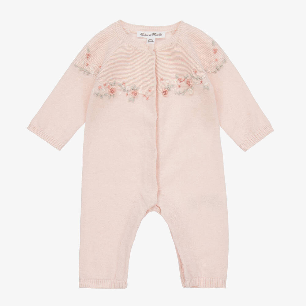 Tartine et Chocolat - Baby Girls Pink Knitted Romper | Childrensalon