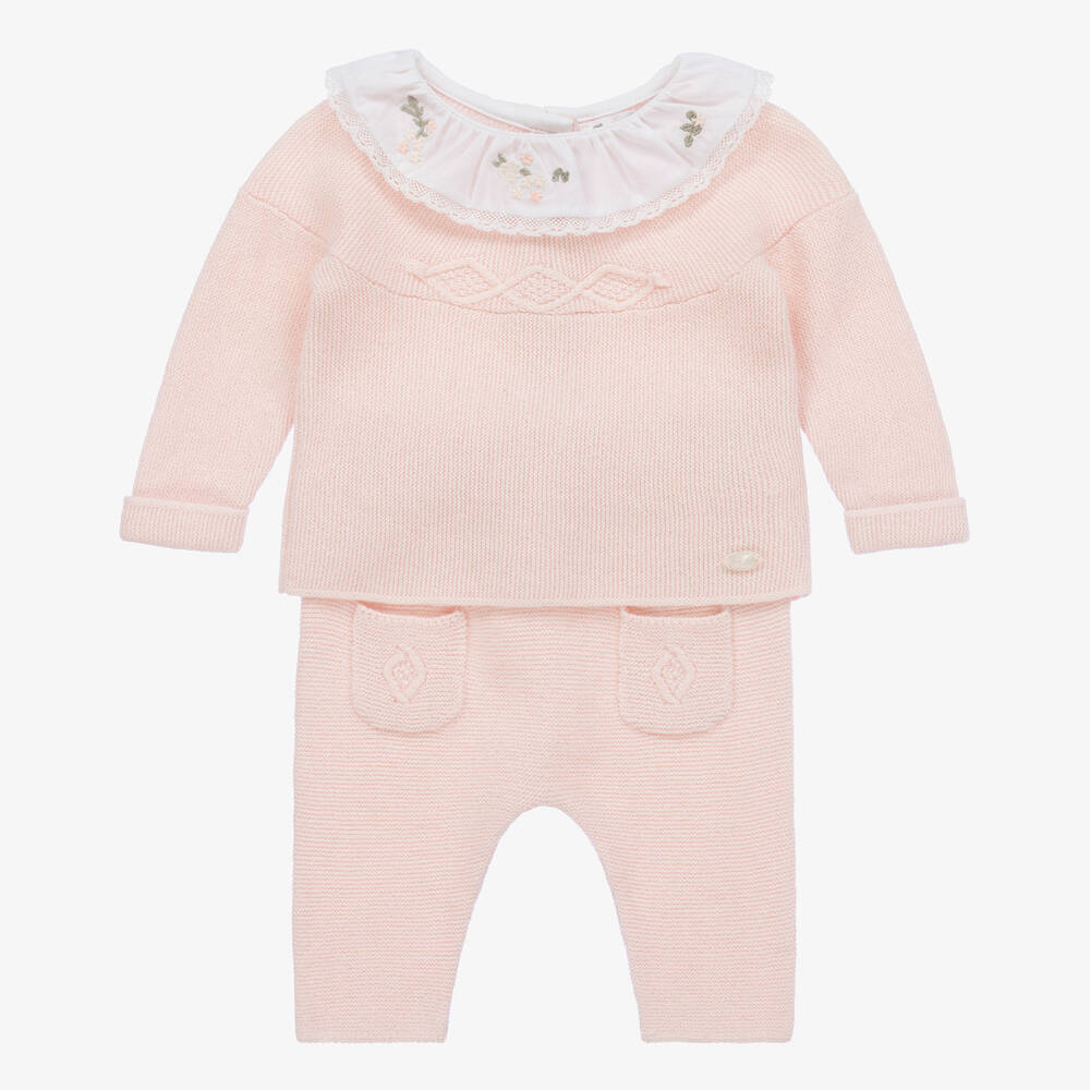 Tartine et Chocolat - Baby Girls Pink Knitted Trouser Set | Childrensalon