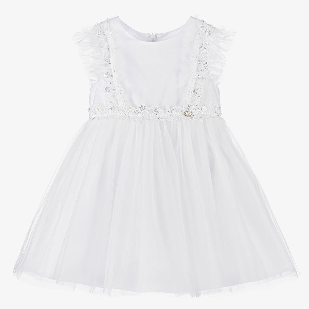 Tartine et Chocolat - Baby Girls White Tulle & Lace Dress | Childrensalon