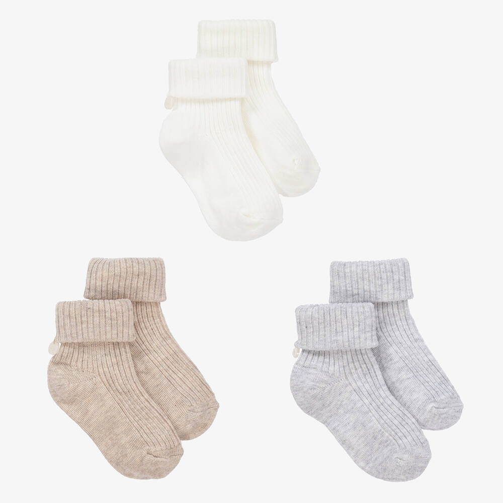 Tartine et Chocolat - Beige Cotton Baby Socks (3 Pack) | Childrensalon
