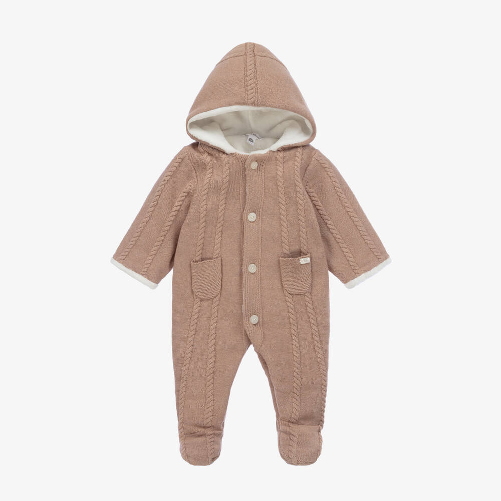 Tartine et Chocolat - Beige Wool & Cashmere Knitted Pramsuit | Childrensalon