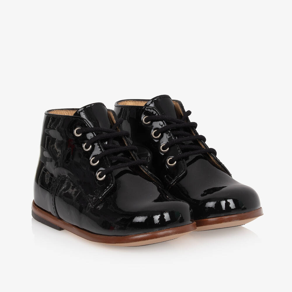 Tartine et Chocolat - Black Patent Leather First Walker Boots | Childrensalon