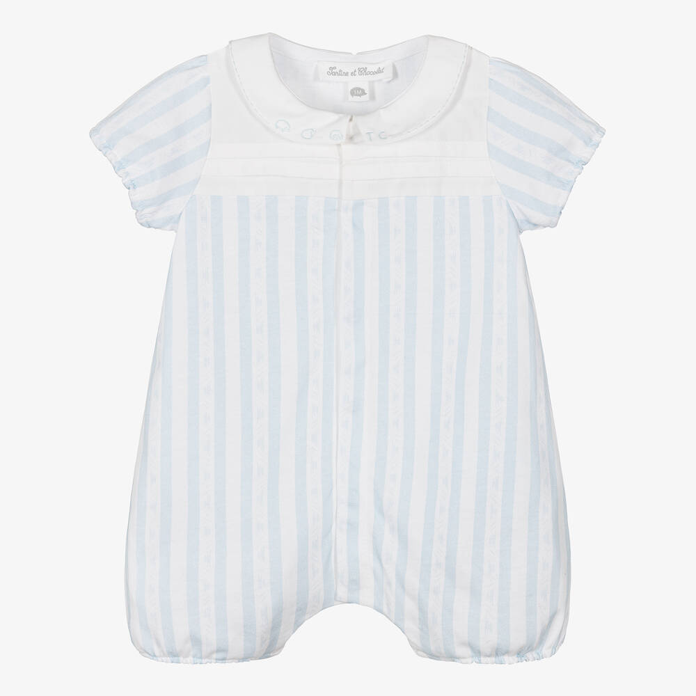 Tartine et Chocolat - Blue & White Striped Cotton Baby Shortie | Childrensalon