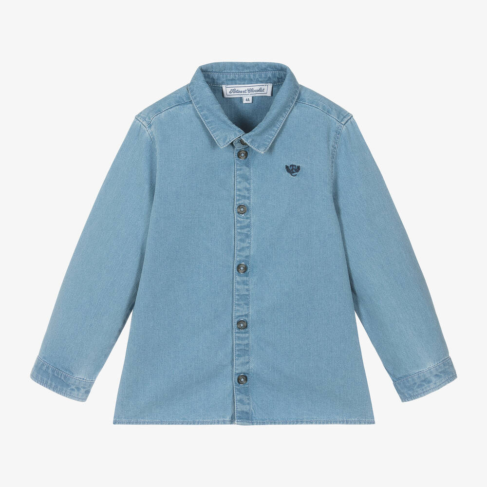 Tartine et Chocolat - قميص قطن دنيم لون أزرق فاتح للأولاد | Childrensalon