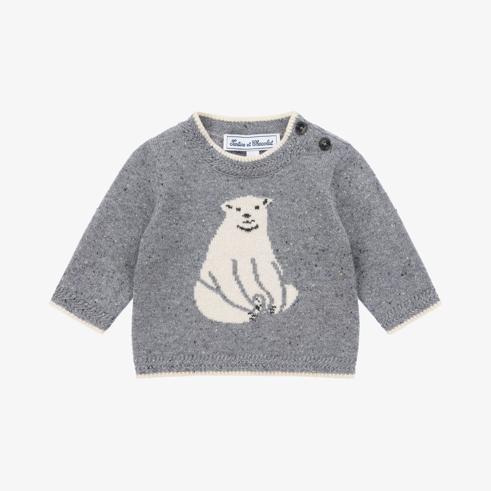Tartine et Chocolat - Boys Blue Wool Polar Bear Sweater | Childrensalon
