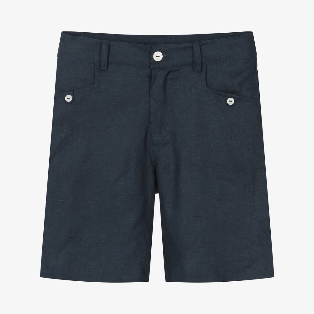 Tartine et Chocolat - Boys Navy Blue Linen Shorts | Childrensalon
