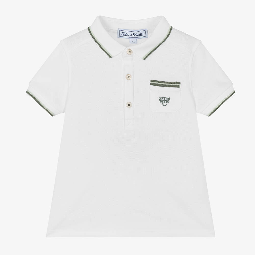 Tartine et Chocolat - Boys White Cotton Piqué Polo Shirt | Childrensalon