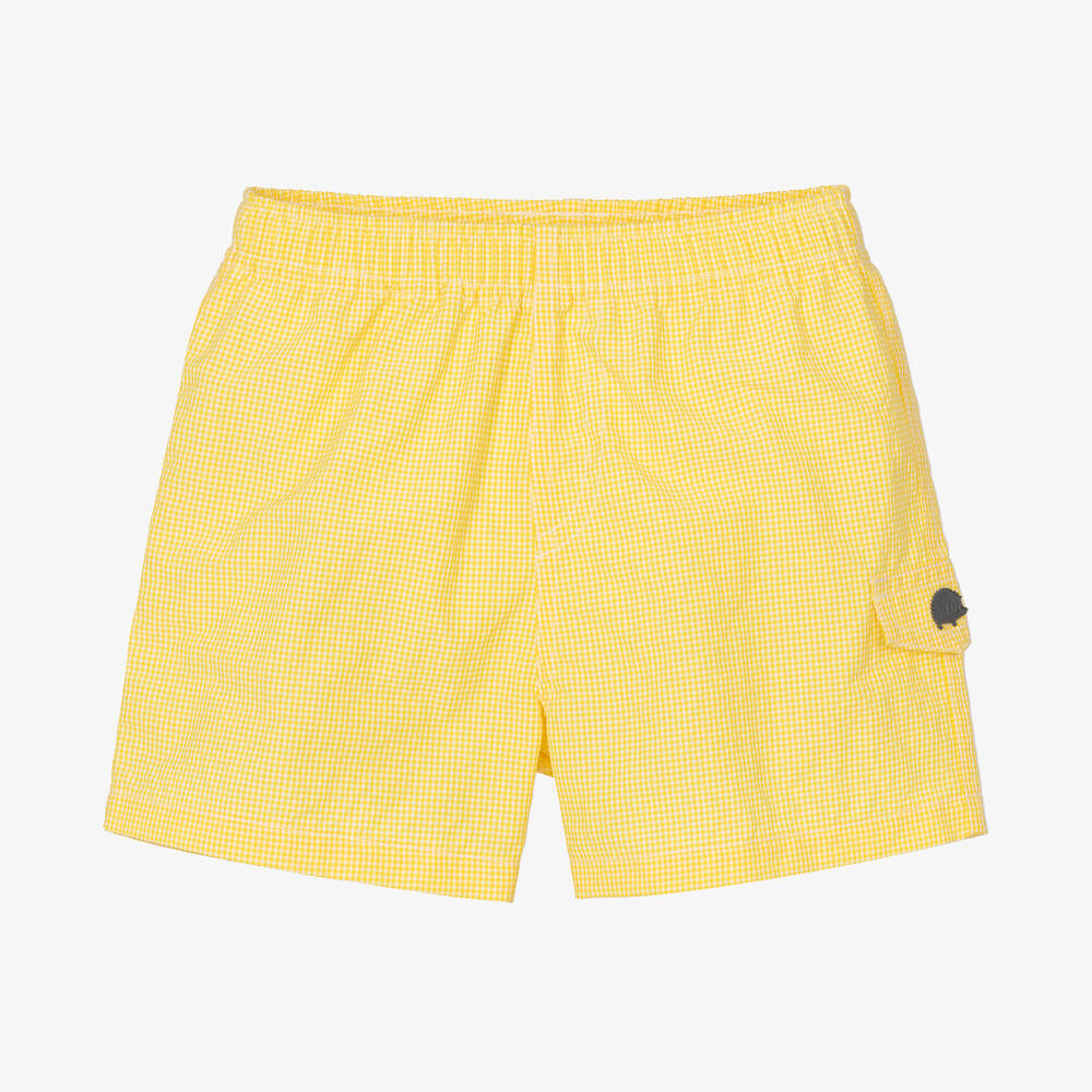 Tartine et Chocolat - Boys Yellow Gingham Check Swim Shorts | Childrensalon