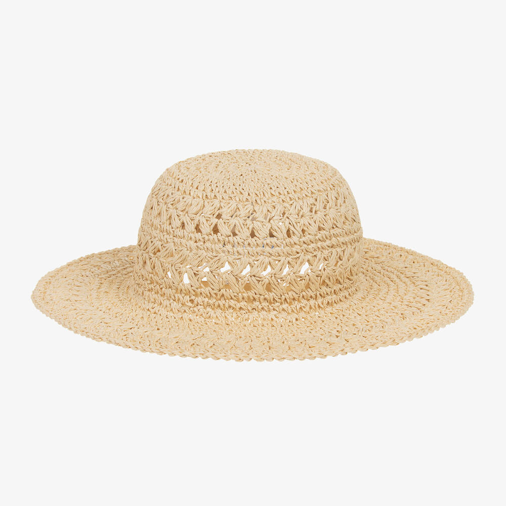Tartine et Chocolat - Girls Beige Straw Sun Hat | Childrensalon