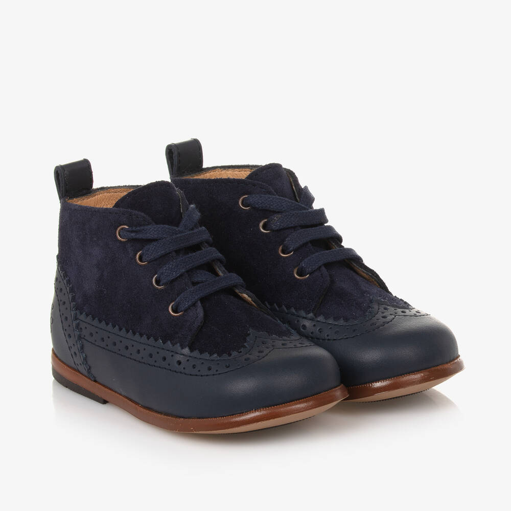 Tartine et Chocolat - Girls Blue Leather First Walker Brogue Boots | Childrensalon