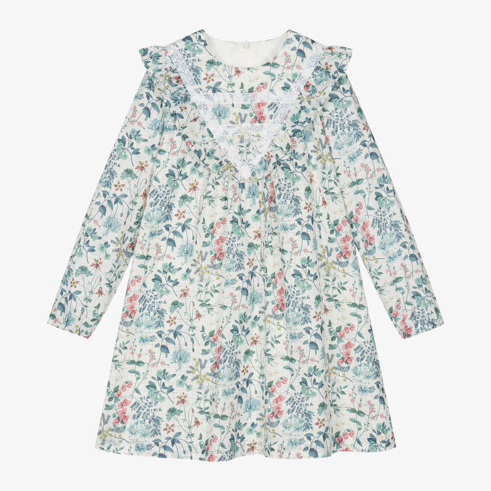 Tartine et Chocolat - Girls Blue Liberty Floral Cotton Dress | Childrensalon