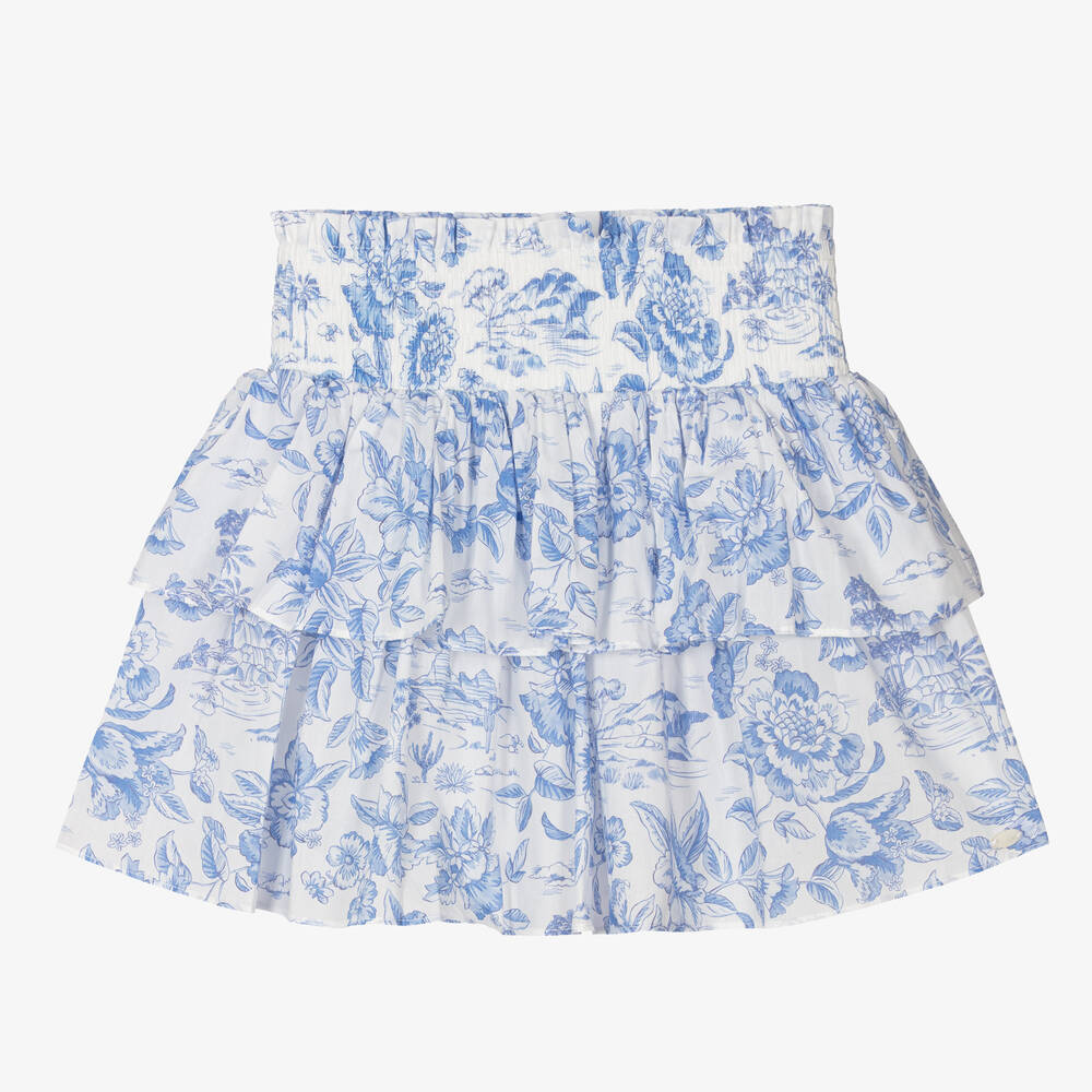 Tartine et Chocolat - Girls Blue Liberty Floral Print Cotton Skirt | Childrensalon