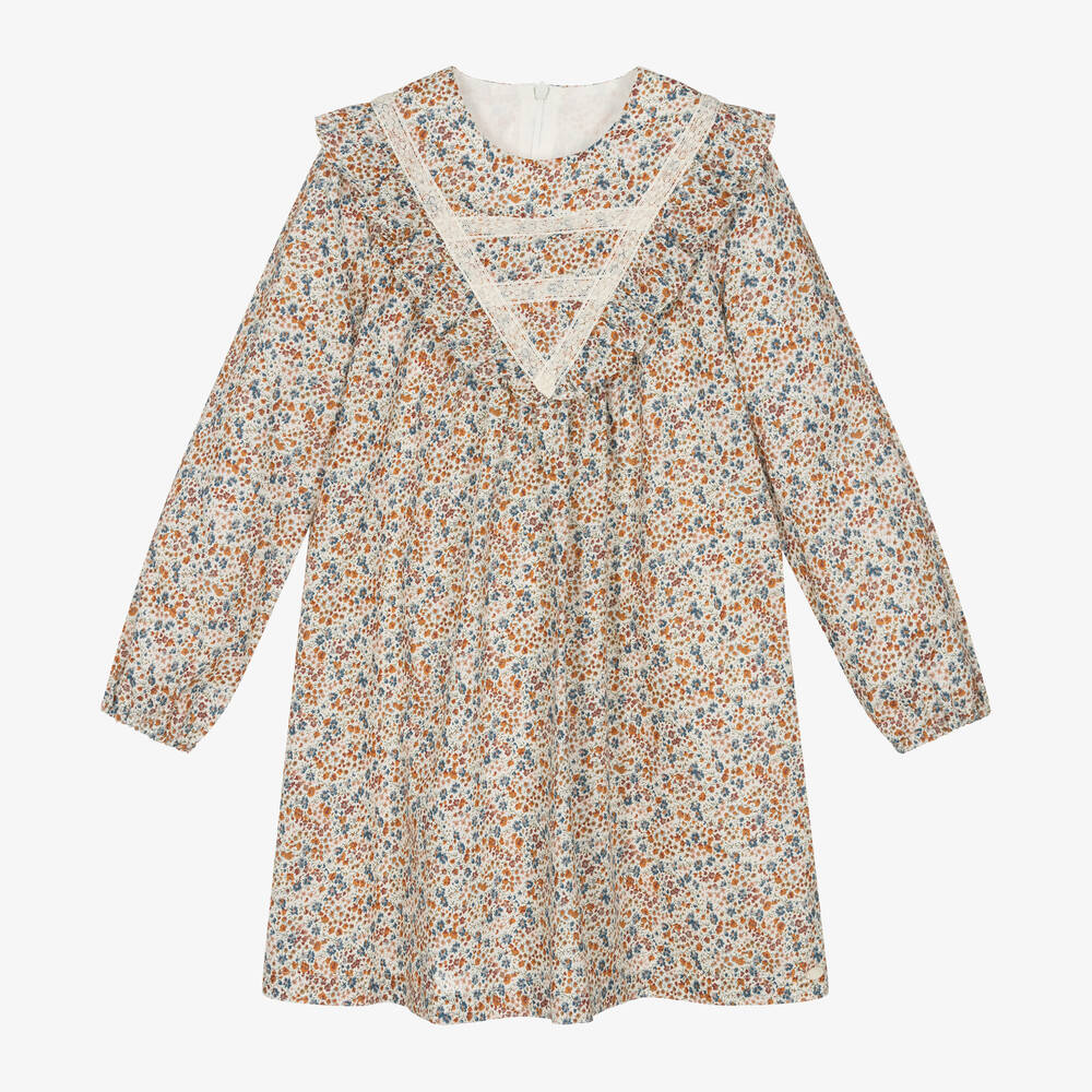 Tartine et Chocolat - Girls Brown Liberty Floral Cotton Dress | Childrensalon