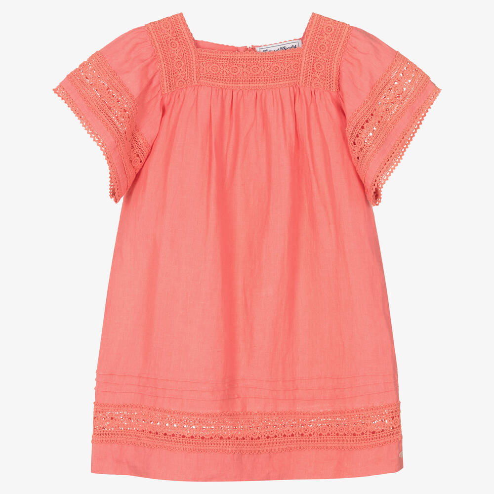 Tartine et Chocolat - Кораллово-розовое льняное платье | Childrensalon