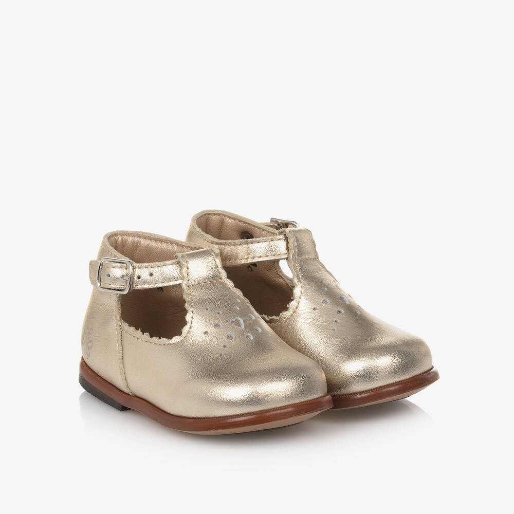 Tartine et Chocolat - Girls Gold Leather First Walker Shoes | Childrensalon