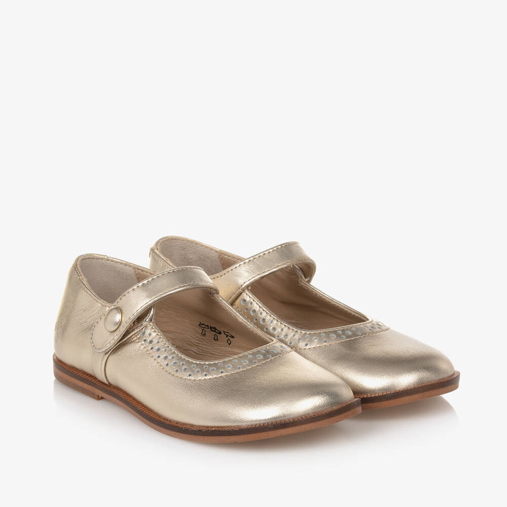 Tartine et Chocolat - Girls Gold Leather Mary Jane Pumps | Childrensalon