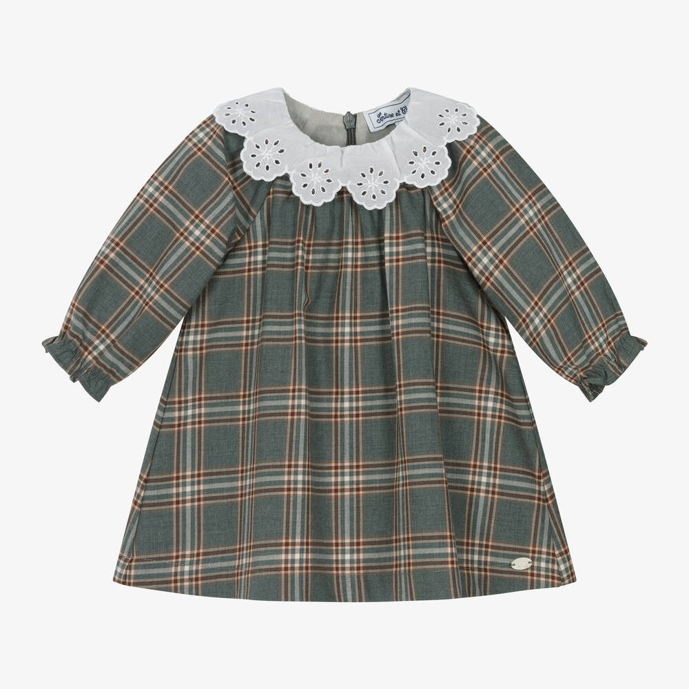 Tartine et Chocolat - Girls Grey Check Cotton Dress | Childrensalon