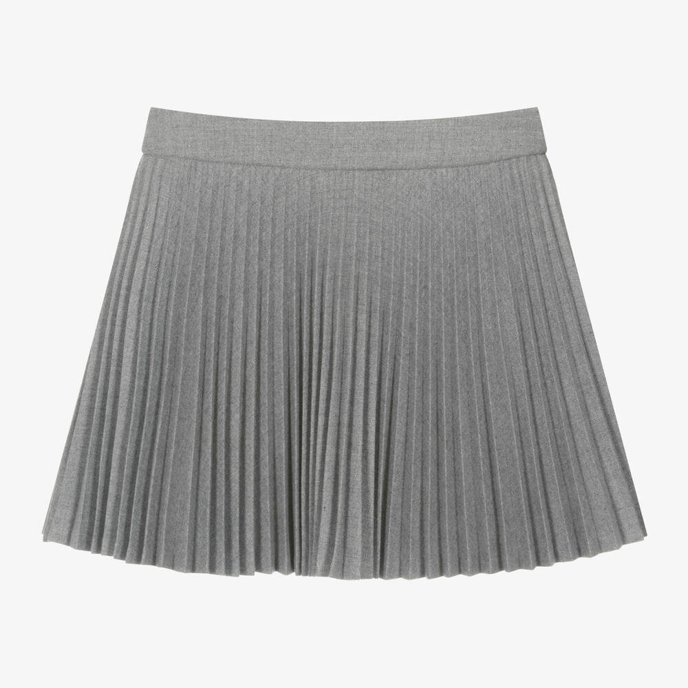 Tartine et Chocolat - Girls Grey Pleated Cotton Skirt | Childrensalon