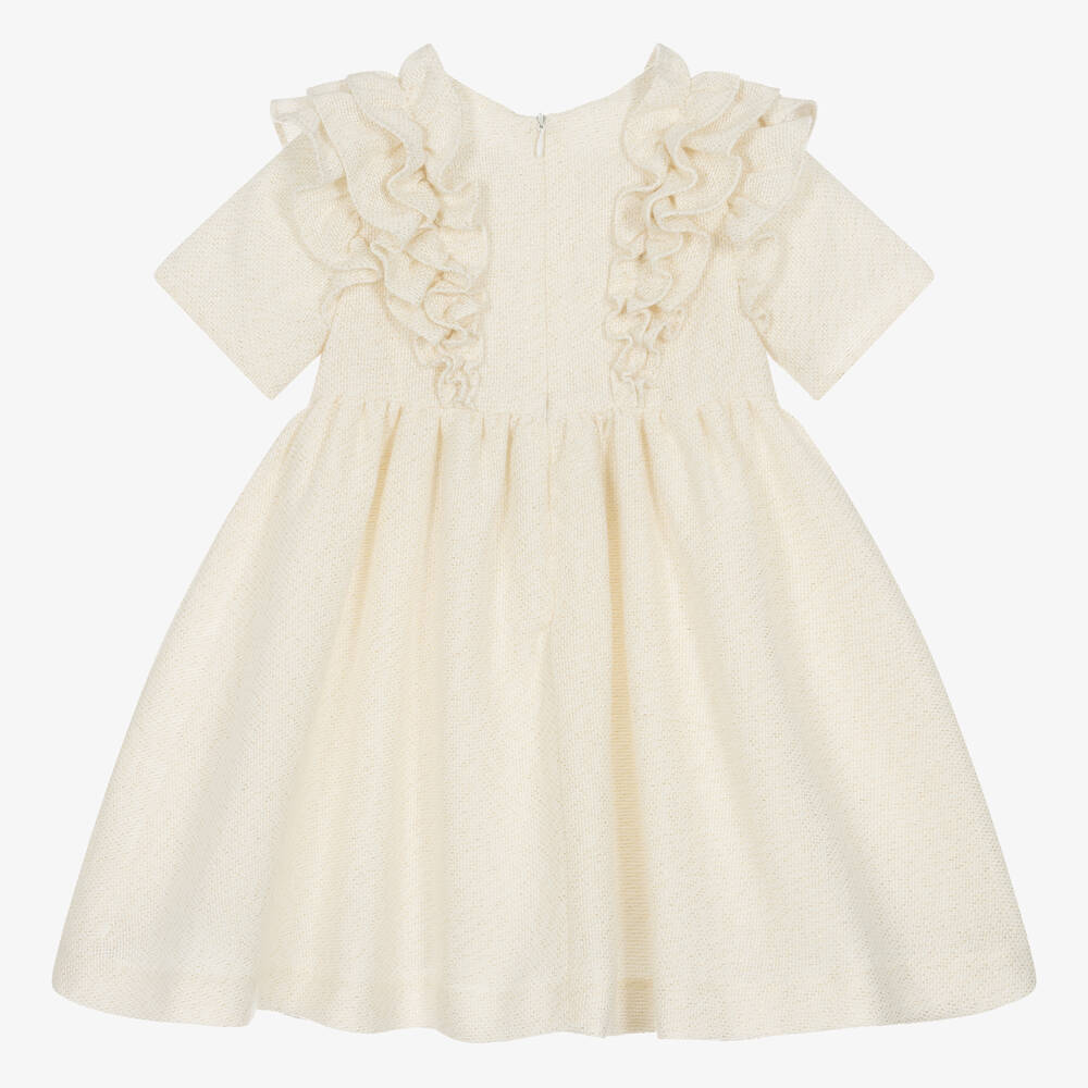 Tartine et Chocolat - Girls Ivory & Gold Sparkly Dress | Childrensalon