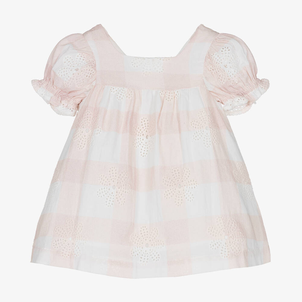 Tartine et Chocolat - Girls Ivory & Pink Check Cotton Dress | Childrensalon