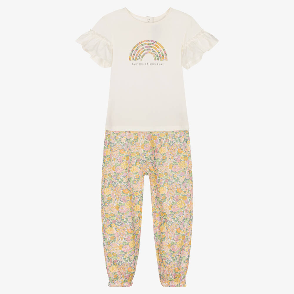 Tartine et Chocolat - Girls Ivory T-Shirt & Liberty Floral Trouser Set | Childrensalon