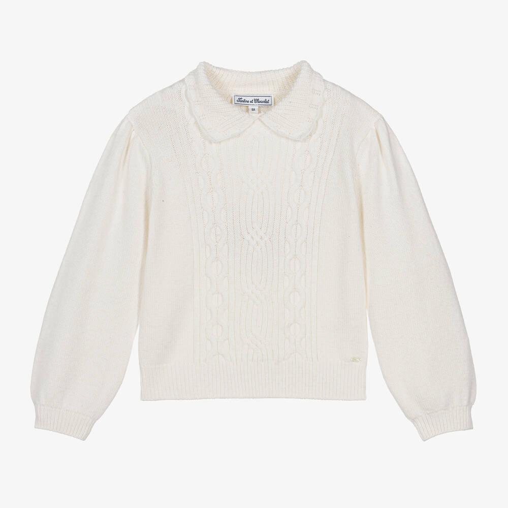Tartine et Chocolat - Girls Ivory Wool & Cashmere Sweater | Childrensalon