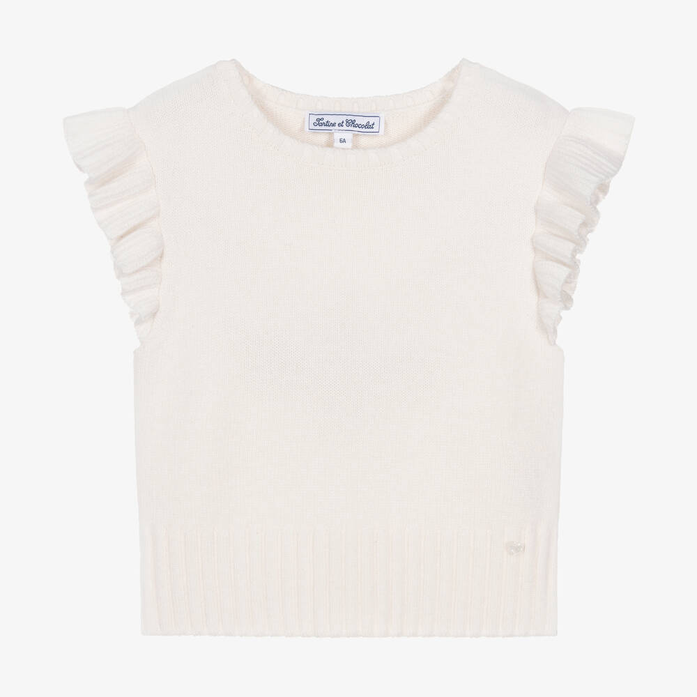 Tartine et Chocolat - Girls Ivory Wool & Cashmere Tank Top | Childrensalon