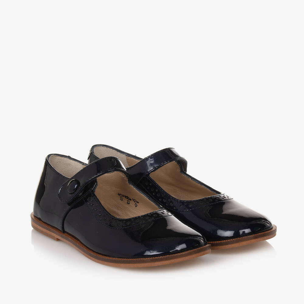 Tartine et Chocolat - Girls Navy Blue Leather Pumps | Childrensalon