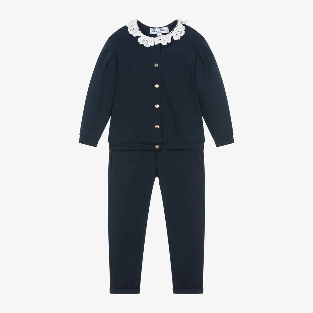 Tartine et Chocolat - Girls Navy Blue Viscose Trouser Set | Childrensalon