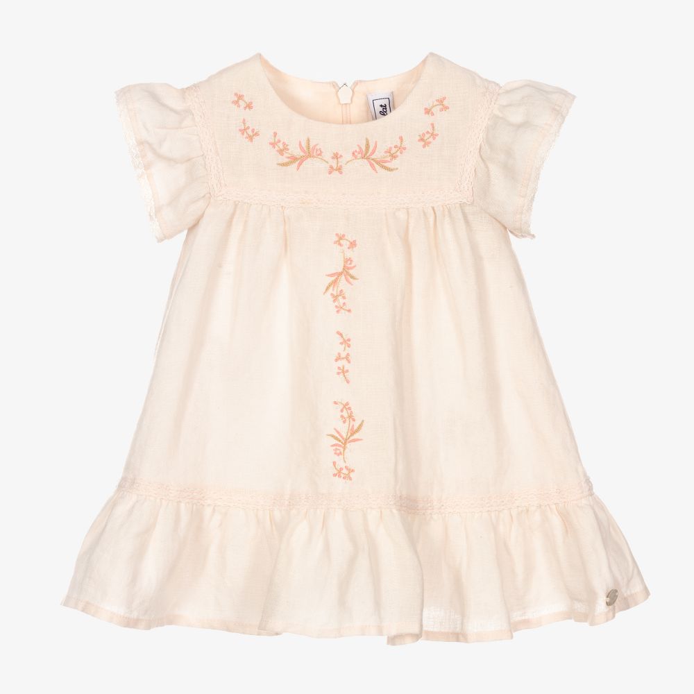 Tartine et Chocolat - Girls Pale Pink Linen Dress | Childrensalon