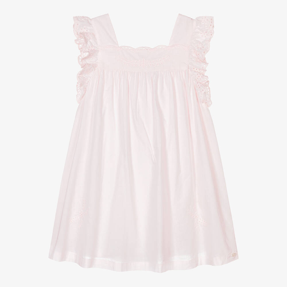 Tartine et Chocolat - Girls Pink Cotton Cut Work Dress | Childrensalon