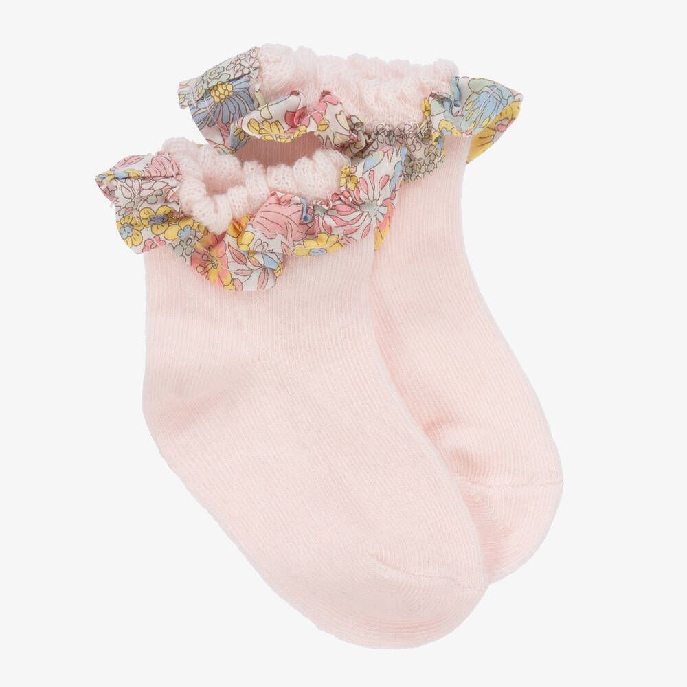 Tartine et Chocolat - Girls Pink Cotton Ruffle Socks | Childrensalon