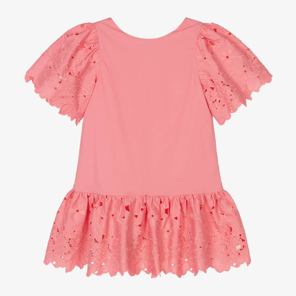 Tartine et Chocolat - Girls Pink Embroidered Cotton Dress | Childrensalon