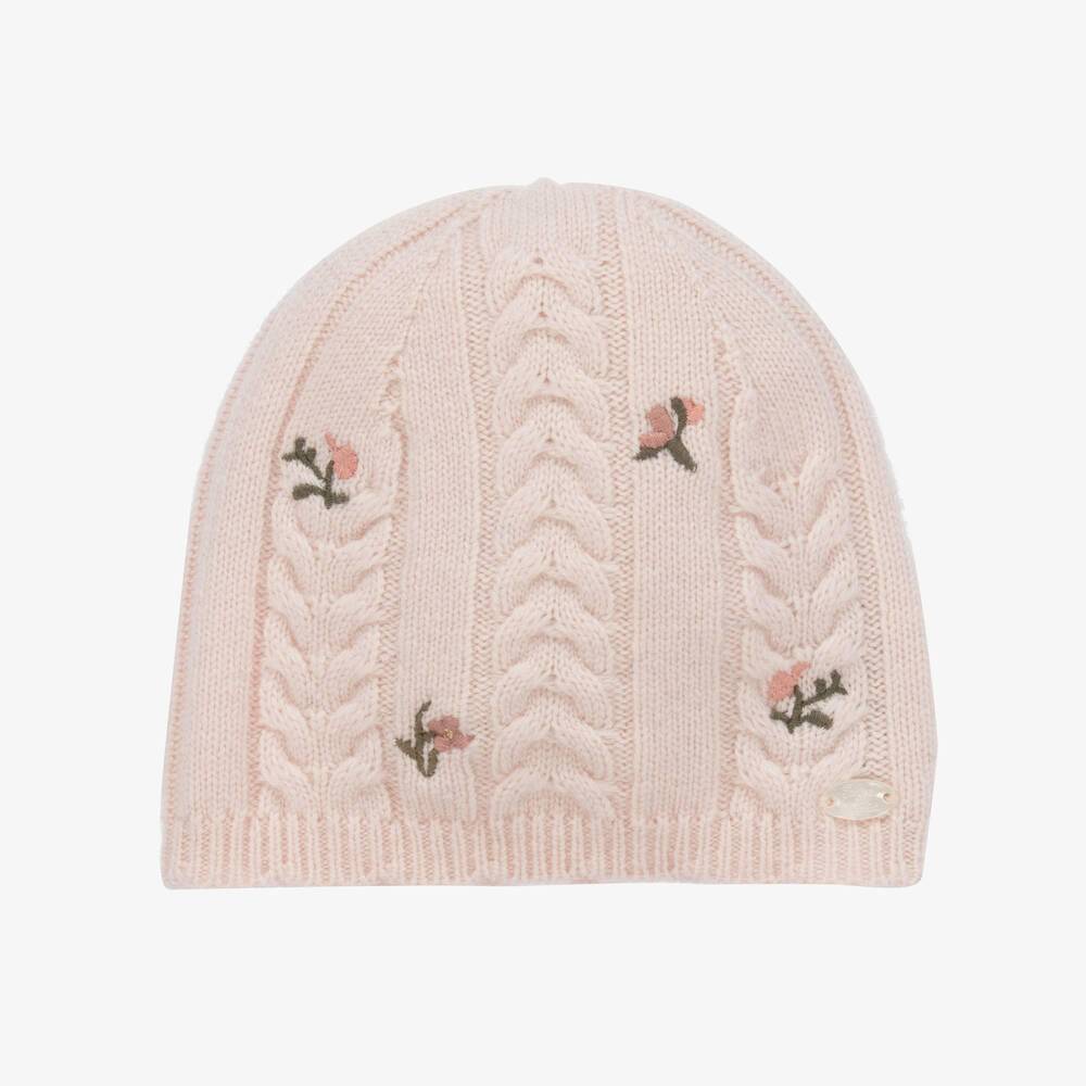 Tartine et Chocolat - Girls Pink Embroidered Wool & Cashmere Hat | Childrensalon